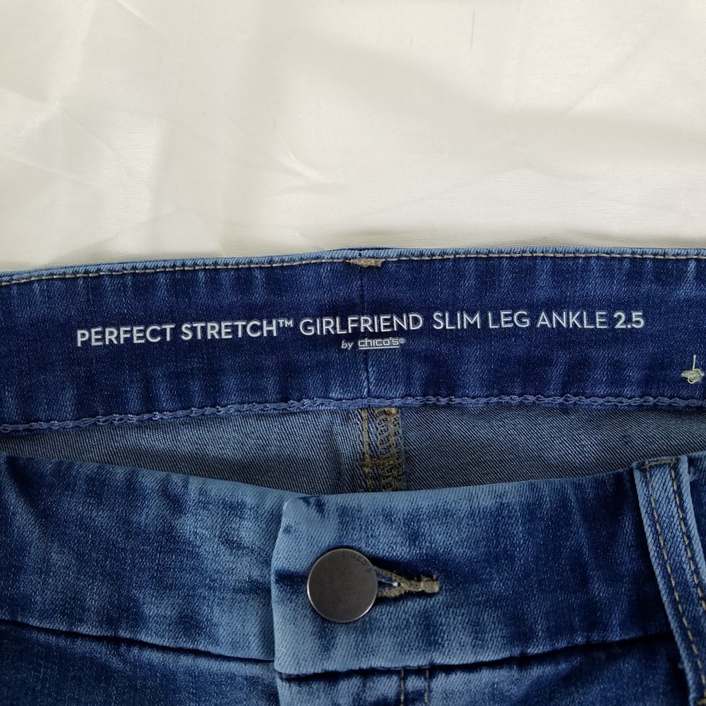 Chico's Perfect Stretch Girlfriend Slim Leg Ankle Jeans Floral Blue Size 2.5 14 - Picture 8 of 10